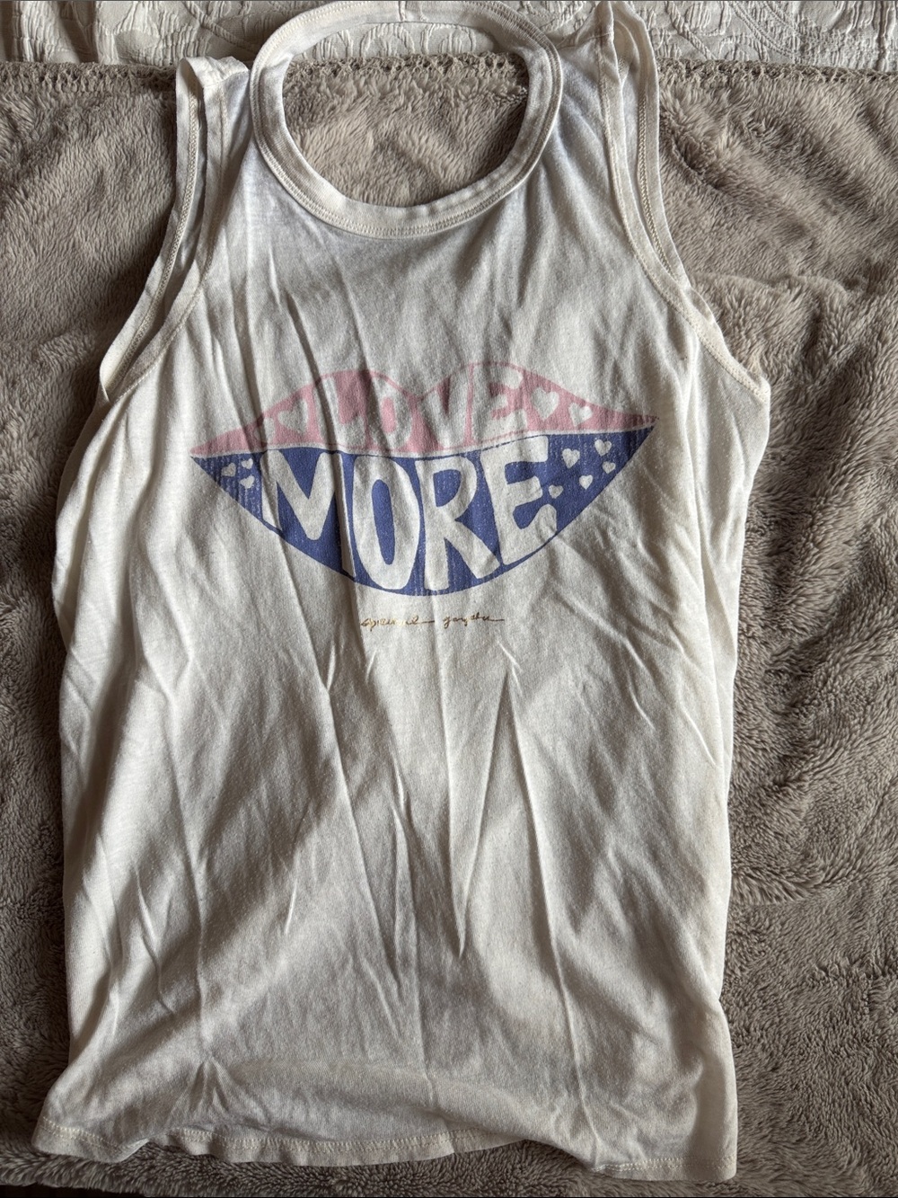 Spiritual Gangster White Tank with Pink & Blue 'MORE' Lip Graphic